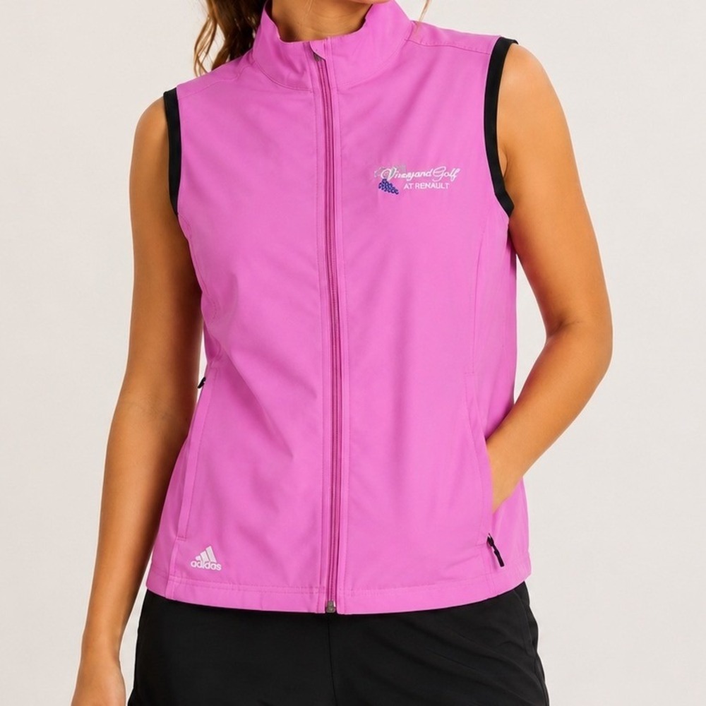 Adidas Women Pink ClimaProof Wind Golf Vest Medium Vineyard Golf At Renault Logo